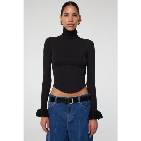 The Line By K Wyatt Balloon Cuff Turtleneck Top Black - S - Picture 1 of 5
